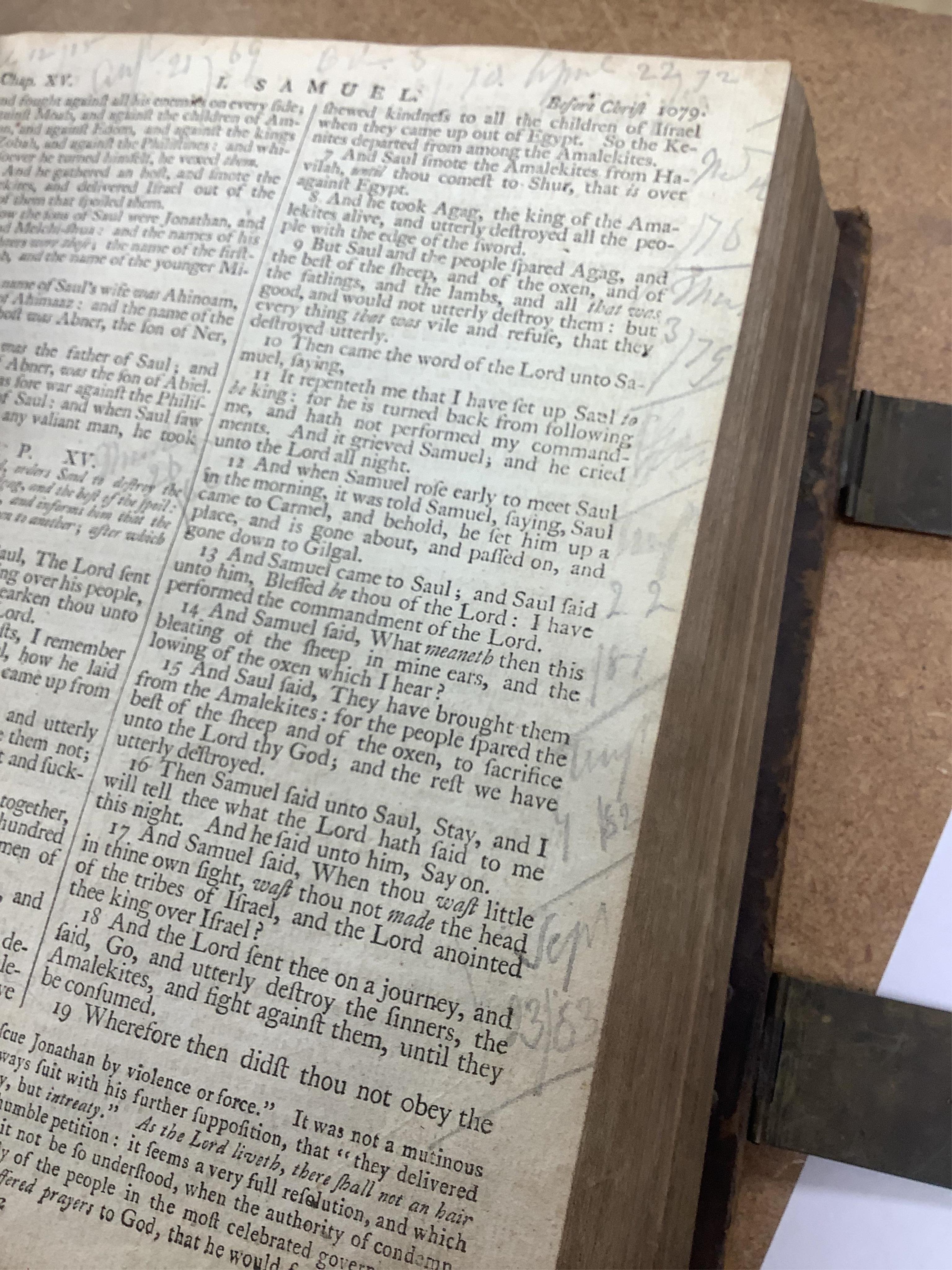 [BIBLE] The Holy Family Bible ... with concise explanatory notes ... by The Rev. Alexander Fortestcu. 3rd edition, 2 vols (in one). engraved plates, old mottled calf, panelled spine and red label, cover bosses and with c